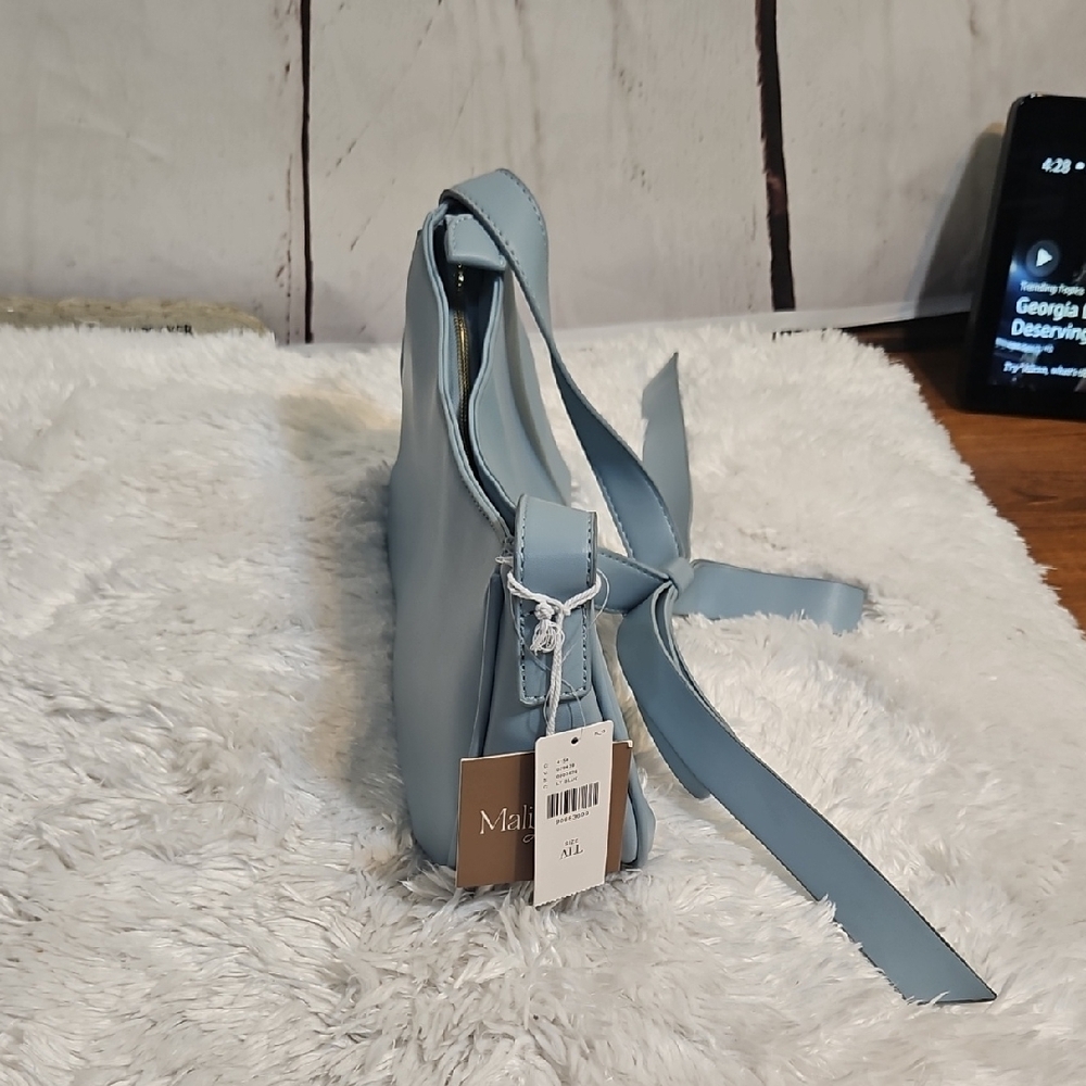 Mali + Lili Baby Blue Faux Leather Shoulder Bag with Bow Detail - Picture 3 of 9